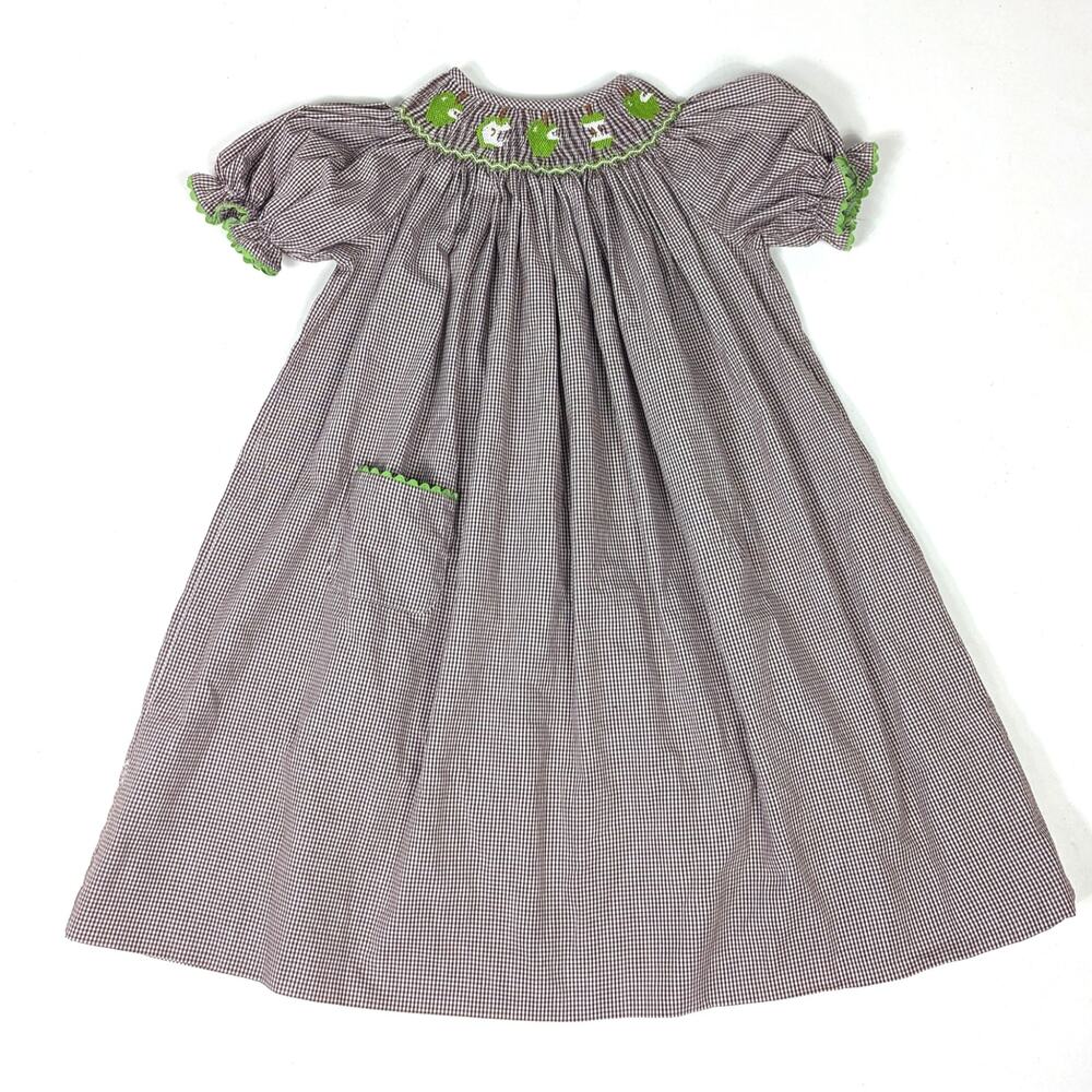 Amanda Remembered Dress Girls Sz 6 Brown Gingham Smocked Apple Fall School